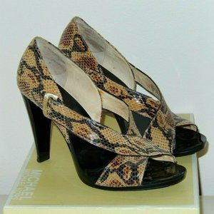 Michael Kors Heels 5.5 Iona Camel Reptile Snake Sandals Worn Once with Box